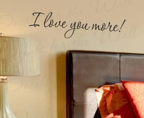 Adhesivo decorativo para pared con texto en inglés "I Love You More" Negro