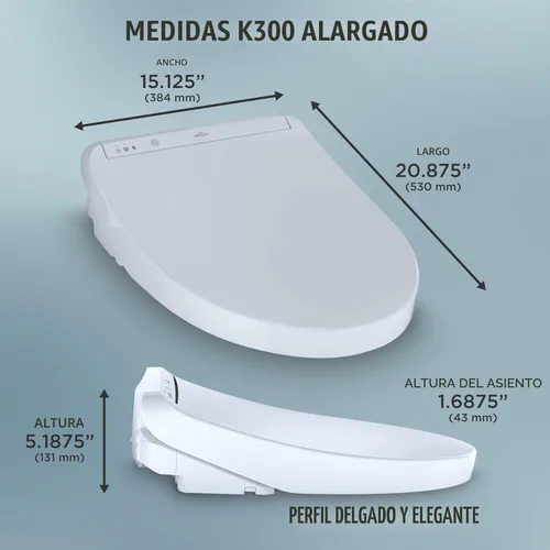 Miniatura 9 de TOTO® WASHLET® K300 - Asiento de inodoro electrónico con bidé con calentamiento instantáneo de agua, limpieza PREMIST y EWATER+ con varita, Algodón