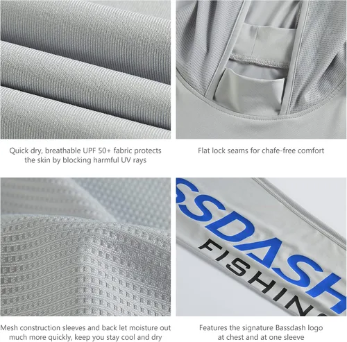 Miniatura 5 de BASSDASH UPF 50+ - Sudadera con capucha para hombre, protección solar UV, manga larga, rendimiento
