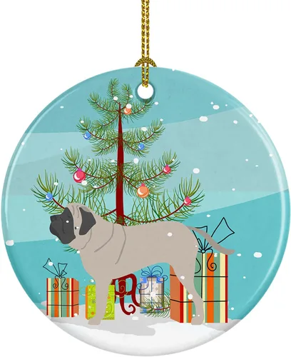 Miniatura 4 de Caroline's Treasures Bulldog inglés «Merry Christmas» adorno de cerámica para árbol de Navidad, decoración colgante para el hogar, Navidad, fiestas