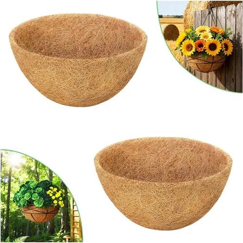 Paquete de 2 forros redondos de coco de 12 pulgadas para maceteros, cesta colgante natural, forro de fibra de coco para plantas de jardín al aire