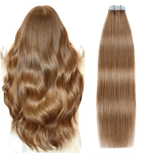 Miniatura 10 de SUYYA - Extensiones de cabello adhesivas de color borgoña; cabello humano 100 % real; extensiones de cabello adhesivas, invisibles, lacias y sin