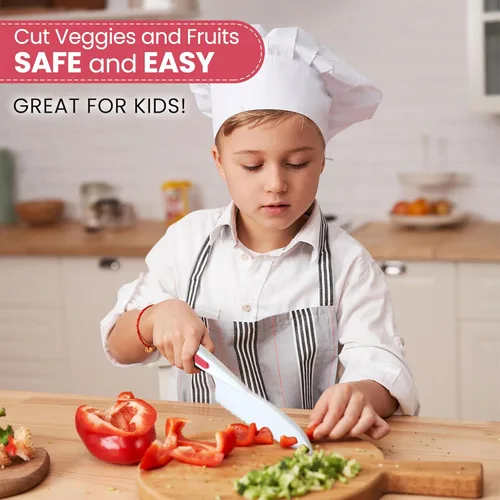 Miniatura 5 de Zulay Juego de cuchillos infantiles de 3 piezas para cocinar y hornear reales, cuchillos para niños pequeños para cortar frutas, verduras y Rosa