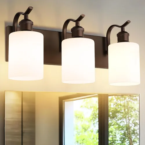 Miniatura 14 de Lámpara de tocador de baño de 3 luces, aplique de pared de níquel cepillado, lámpara de baño moderna con vidrio transparente, VL01BN-3 Níquel