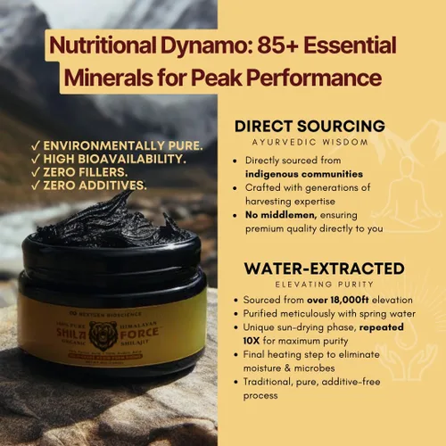 Miniatura 2 de ShilaForce Shilajit - Resina orgánica del Himalaya cosechada en estado silvestre de grado dorado puro, 500 mg, 70% ácido fúlvico y 10% ácido húmico