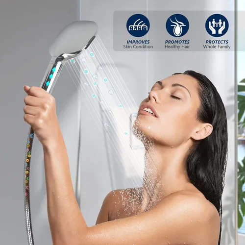 Miniatura 9 de Cabezal de ducha filtrado con mano, cabezal de ducha desmontable de 3 modos de alta presión con filtro suavizador de agua KDF-55 para agua dura