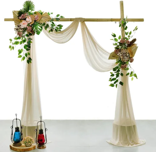 Miniatura 2 de MDS Paquete de 1 panel de cortina de arco de boda (30 pulgadas de ancho x 20 pies de largo) tela de gasa transparente para boda, ceremonia, Dorado