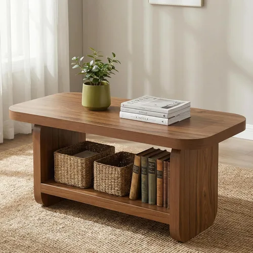 Miniatura 10 de LITTLE TREE Mesa auxiliar de madera, mesa central de 47.2 pulgadas con almacenamiento, mesas rectangulares modernas de granja para sala de estar