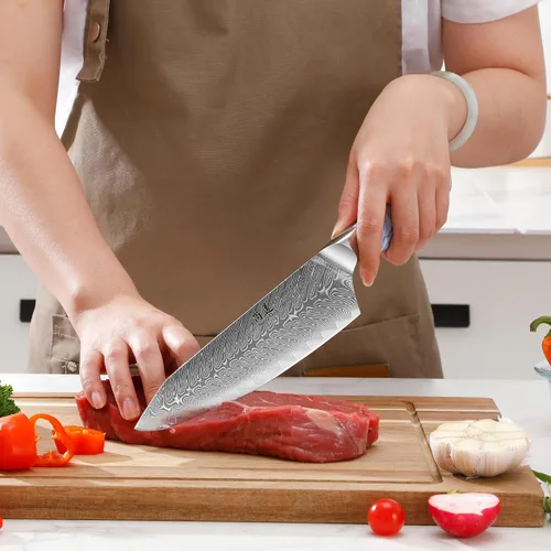 Miniatura 7 de SHANGDAO Juego de cuchillos de cocina de Damasco con bloque magnético para cuchillos, 5 cuchillos de cocina afilados hechos de acero japonés