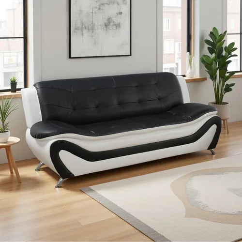 Miniatura 44 de Sofás Seccionales de Cuero, Conjuntos de Muebles de Sala de Estar, 3 Piezas Conjunto de Sofá Moderno para Sala de Blanco crema