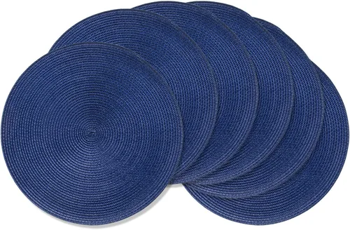 AHHFSMEI Juego de 6 manteles individuales redondos trenzados de 15 pulgadas para mesas de comedor, tejido natural, resistentes al calor, color azul
