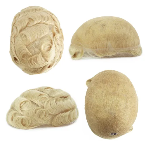 Miniatura 6 de HAIR NATURE Toupee para hombres, sistemas de reemplazo de cabello humano, piezas de cabello rubio de encaje francés completo 8x10#22R