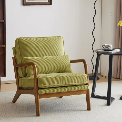 Miniatura 9 de Karl home Silla de acento moderna de mediados de siglo con cojín, tapizada en tela de lino, silla de salón con brazo, estructura sólida de madera