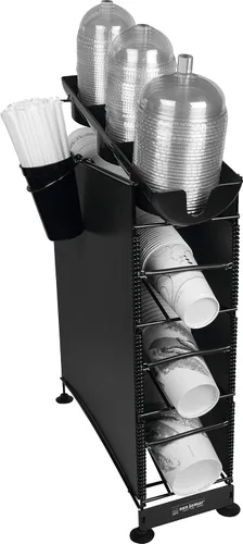 Miniatura 15 de San Jamar Wirewors Dispensador de tazas y tapas, 3 dispensadores de tazas y 1 organizador de tapa con paneles laterales para cocinas, restaurantes