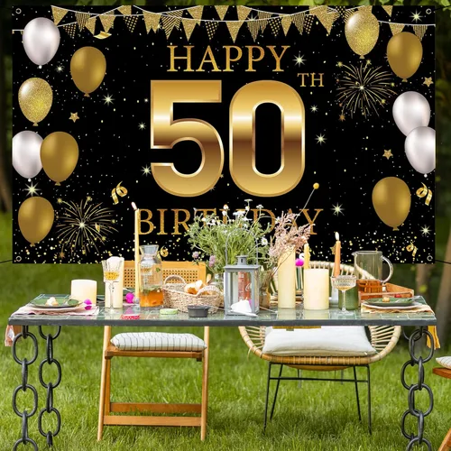 Miniatura 5 de Cartel de fondo para decoración de cumpleaños número 50, decoraciones de feliz cumpleaños 50 para hombres y mujeres, fiesta de cumpleaños de 50