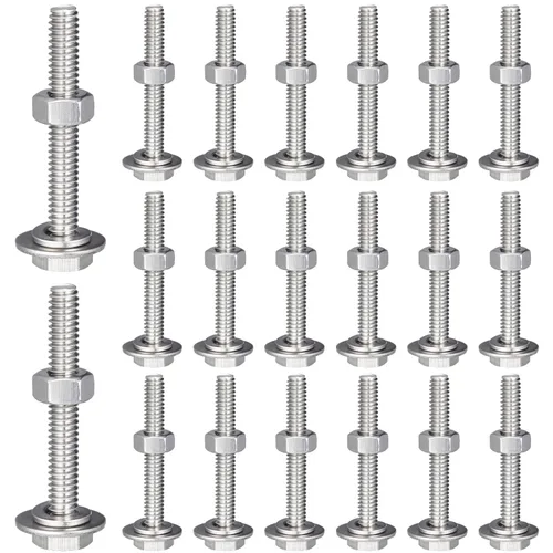 Therwen Juego de 80 tornillos de cabeza hexagonal de acero inoxidable de 1/4-20 x 2 pulgadas, tuercas, arandelas planas, pernos y tuercas gruesos de