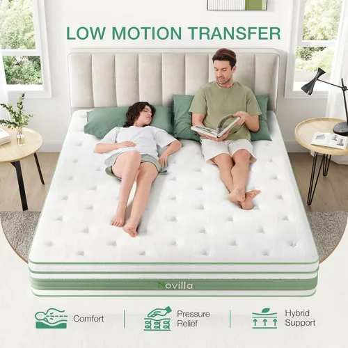 Miniatura 6 de Novilla Colchón Queen híbrido de 12 pulgadas, colchón híbrido tamaño Queen en una caja, espuma viscoelástica de gel y resortes individuales