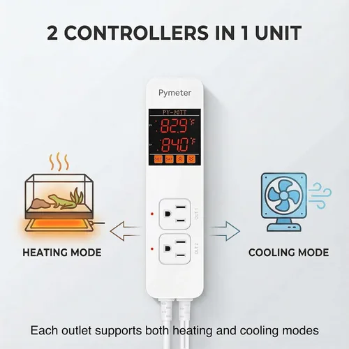 Miniatura 2 de Controlador digital de temperatura, termostato de reptil de sonda doble, salida controlada para tapete térmico de terrario, almohadilla