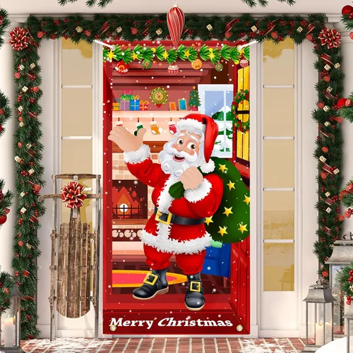 Miniatura 17 de Cubierta de puerta de Navidad, muñeco de nieve, decoración de fondo de fotografía grande, cartel de porche para invierno, interior y exterior