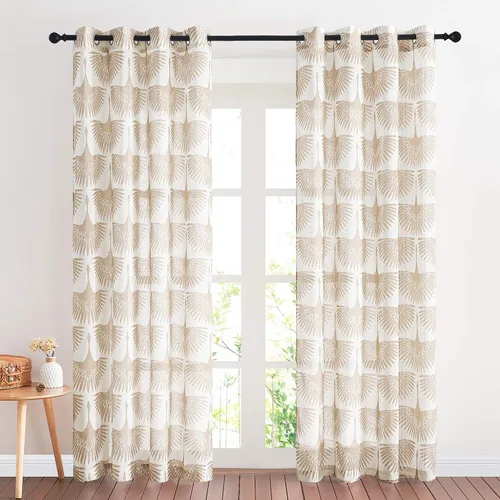 Miniatura 12 de KGORGE Cortinas traslúcidas con patrón geométrico, cortinas de lino natural, juego de ventanas suaves, lavables con filtro de luz para dormitorio
