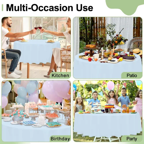 Miniatura 8 de misaya Paquete de 4 manteles desechables de plástico, mantel redondo impermeable de 84 pulgadas, a prueba de fugas y resistentes manteles Azul