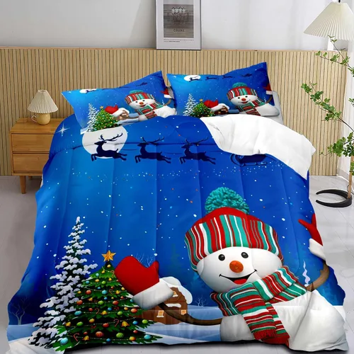 Miniatura 12 de LUVIVIHOME Juego de edredón de 2 piezas de oso de Navidad, tamaño individual, copos de nieve blancos, rojo y negro, a cuadros, ropa de cama