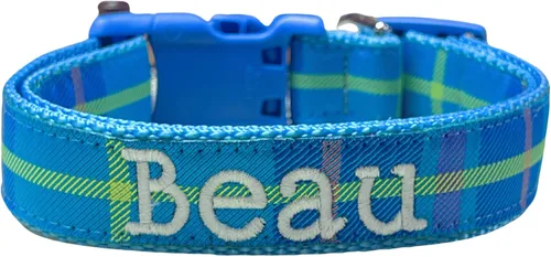 Miniatura 19 de Collar de perro bordado personalizado a cuadros, collares de tartán, nombres para perros pequeños, medianos y grandes