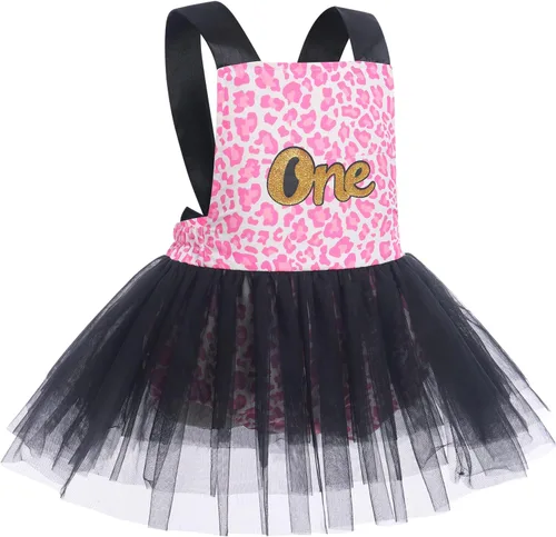 Miniatura 22 de IBTOM CASTLE Vestido de princesa tutú para niña pequeña con estampado de leopardo, dona, ratón, vestido de princesa con funda para pañales, conjunto