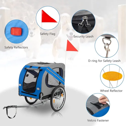 Miniatura 3 de PEXMOR Remolque de bicicleta para perros, carrito plegable para mascotas con enganche universal, transporte de carga para perro y ruedas de Azul