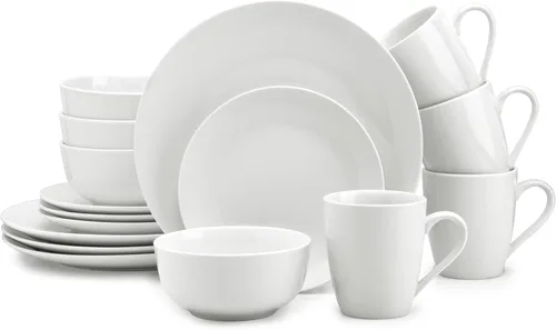 Miniatura 9 de Zulay Kitchen Luna - Juego de platos y cuencos, juego de vajilla de porcelana moderno de 16 piezas para 4, resistente a las astillas y a los Blanco