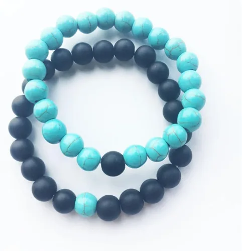 Miniatura 6 de Pulseras para Él y para Ella en ágata negra mate y turquesa de 8 mm, brazalete de distancia de arenisca para parejas, marca Xiaoli.