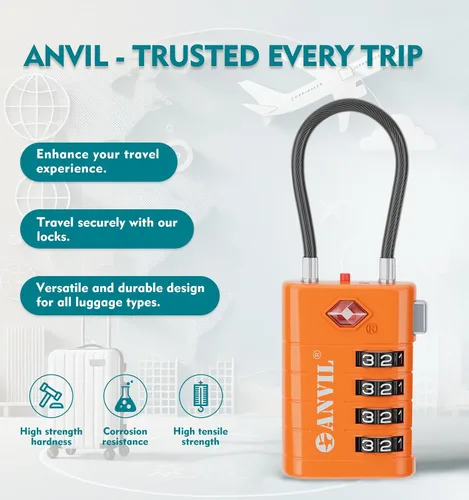 Miniatura 4 de ANVIL Cerraduras de equipaje de 4 dígitos, cerraduras TSA para equipaje, núcleo avanzado TSA008, indicador de alerta para su cerradura de viaje