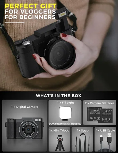 Miniatura 7 de Cámara digital de 5K con WiFi de 64MP con enfoque automático, cámara de vlogging Full HD para YouTube, cámara de punto y disparo con pantalla