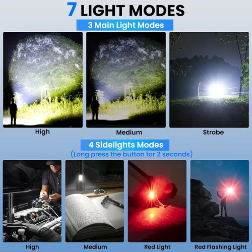 Miniatura 7 de taoquwe Linternas LED recargables de alto lúmenes, 99,000 lúmenes, linterna súper brillante con 7 modos y resistente al agua, potente luz flash