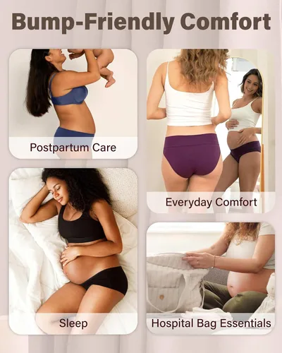 Miniatura 5 de Intimate Portal - Ropa interior de maternidad de algodón para debajo del vientre, panties plegables para embarazo y postparto
