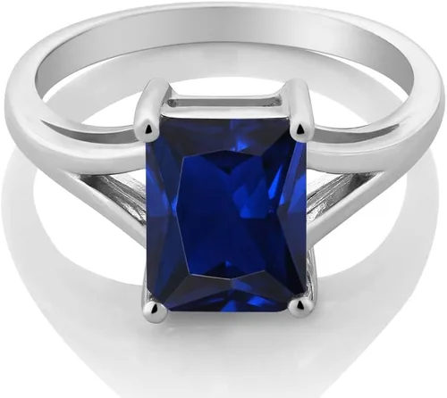 Miniatura 40 de Gem Stone King Anillo de compromiso solitario con diseño clásico de vástago dividido para mujer, plata de ley 925, piedra natal de piedra preciosa