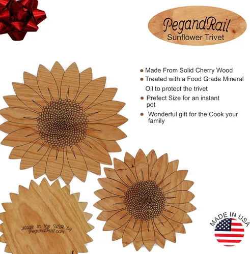 Miniatura 4 de Salvamanteles de girasol: hecho a mano en los Estados Unidos con madera maciza de cerezo