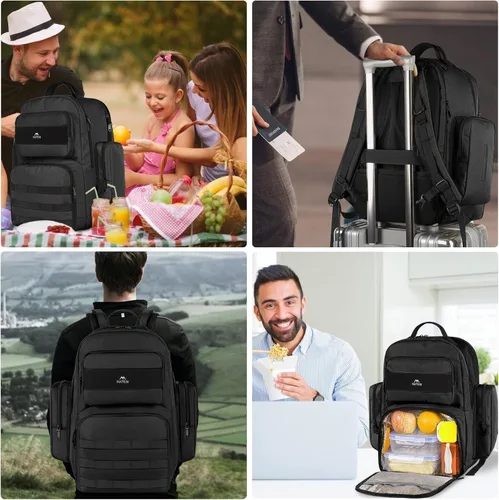 Miniatura 7 de MATEIN Mochila de almuerzo para hombres de trabajo, mochila táctica de 15.6 pulgadas con compartimento para el almuerzo, mochilas grandes para Negro