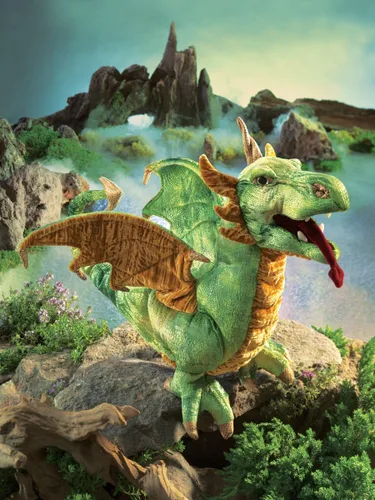 Miniatura 3 de Folkmanis Wyvern - Marioneta de mano de dragón, verde, blanco
