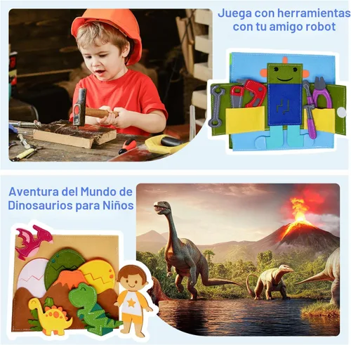 Miniatura 6 de BizyKoady - Libro de actividades de fieltro Montessori para niños pequeños, libro silencioso de juego de simulación, aprendizaje temprano