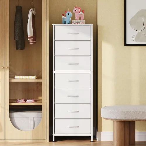 Miniatura 2 de WLIVE - Cómoda alta blanca para dormitorio, 7 cajones y cómodas, cómoda de tela para armario, sala de estar, mesita de noche con marco de metal