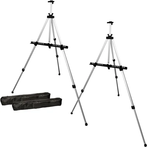 U.S. Art Supply Caballete de trípode de metal plateado de 66 pulgadas (paquete de 2) – Ajustable de 18 a 5.5 pies, soporta lona de 36 pulgadas,