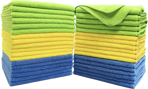 Miniatura 6 de POLYTE Toalla de limpieza de microfibra premium, 16 x 16 pulgadas, paquete de 36 (azul, gris, amarillo)