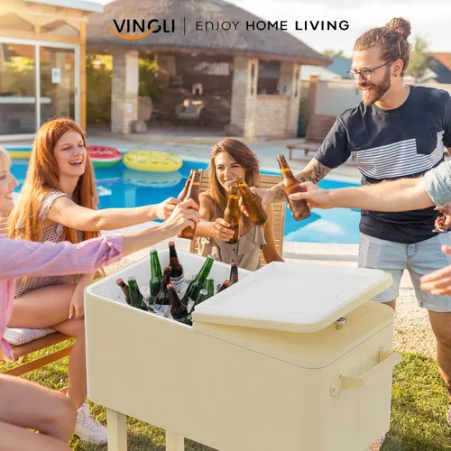 Miniatura 7 de VINGLI Baúl de hielo rodante de 80 cuartos de galón, carrito portátil para fiestas en el patio, bar, con estante, piscina de bebidas con abridor