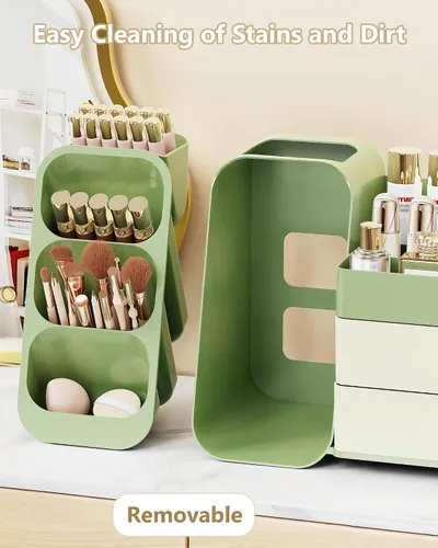 Miniatura 6 de Anylady Organizador de maquillaje de gran capacidad con soporte para brochas de maquillaje para tocador, material grueso, organizador de encimera