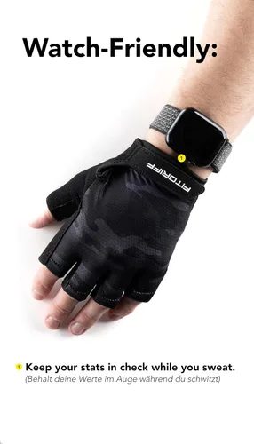Miniatura 6 de Fitgriff® Guantes de entrenamiento (acolchados) para hombres y mujeres, guantes de gimnasio sin dedos para levantamiento de pesas, entrenamiento