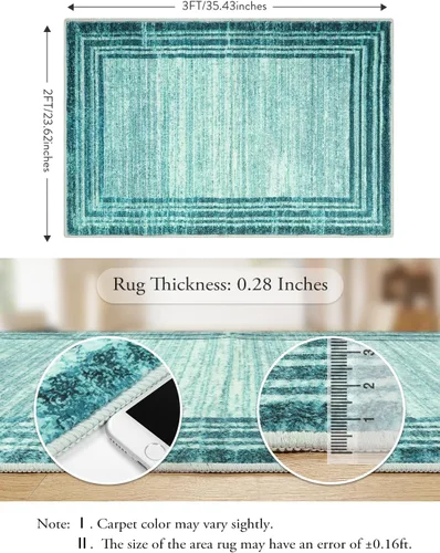 Miniatura 111 de Alfombra de pasillo moderna abstracta Lahome, alfombra lavable turquesa de 2 x 6 pulgadas para entrada, alfombra antideslizante de bajo pelo
