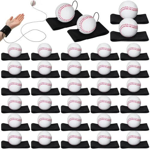 Miniatura 8 de Jerify 30 pelotas de retorno de muñeca en una cuerda de béisbol, fútbol, tenis, fiesta, deportes, regreso, práctica de muñeca, pelota con cordón