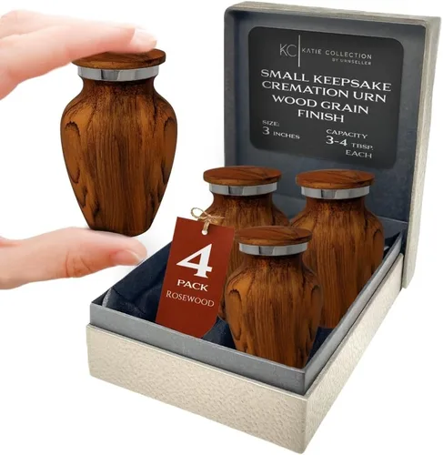 Miniatura 15 de Urna pequeña de recuerdo para cenizas humanas - Memorial de apariencia de madera de cerezo - Mini urna hecha a mano para compartir - Aluminio 1