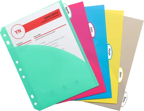 C-Line Divisores de índice de polietileno de tamaño mini de 5 pestañas con bolsillos, para carpetas de 5.5 x 8.5, 6 x 9 y 8.5 x 11 pulgadas, colores
